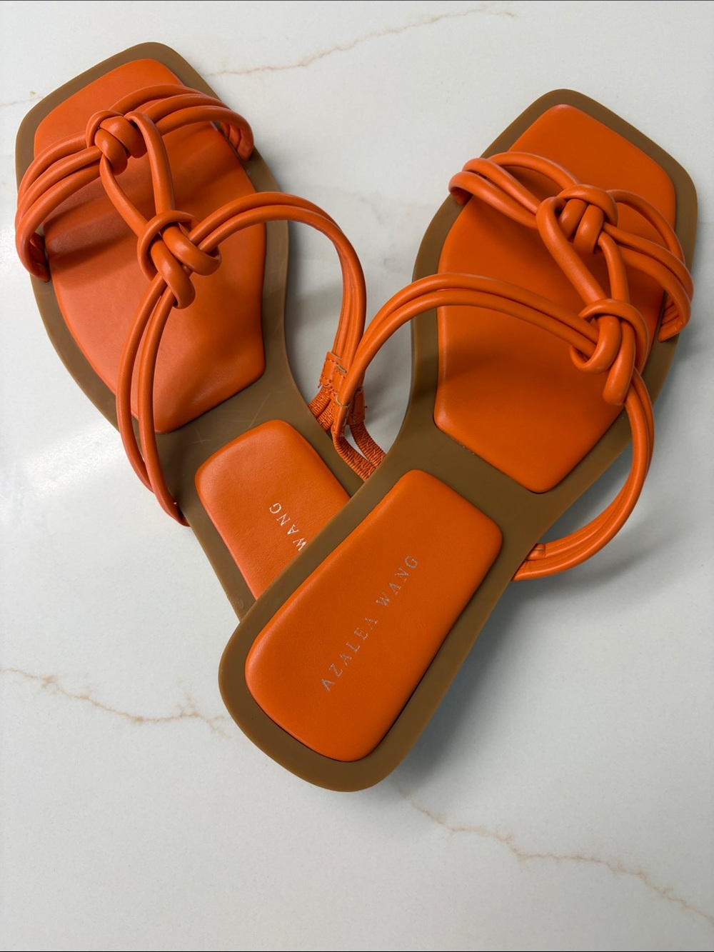 ALEXA WANG Orange Knotted Strappy Square-Toe Sandals